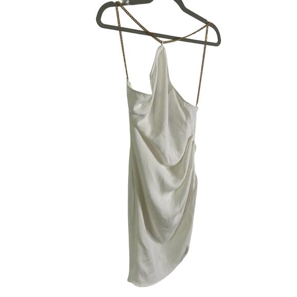 Amanda Uprichard Evie Asymmetric Chain-Embellished Mini Dress Ivory Size Small - Picture 5 of 10